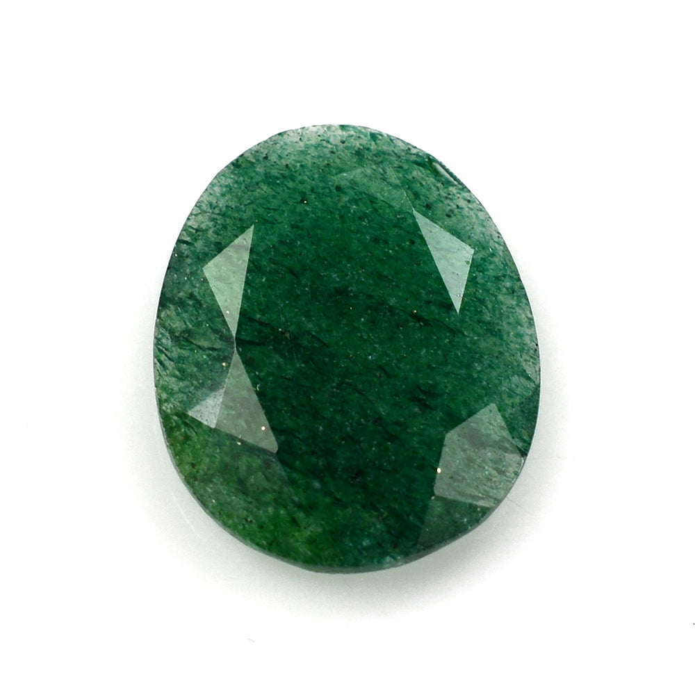 GREEN AVENTURINE QUARTZ BOTH SIDE TABLE CUT IRREGULAR OVAL (DARK) 15X12MM 3.71 Cts.