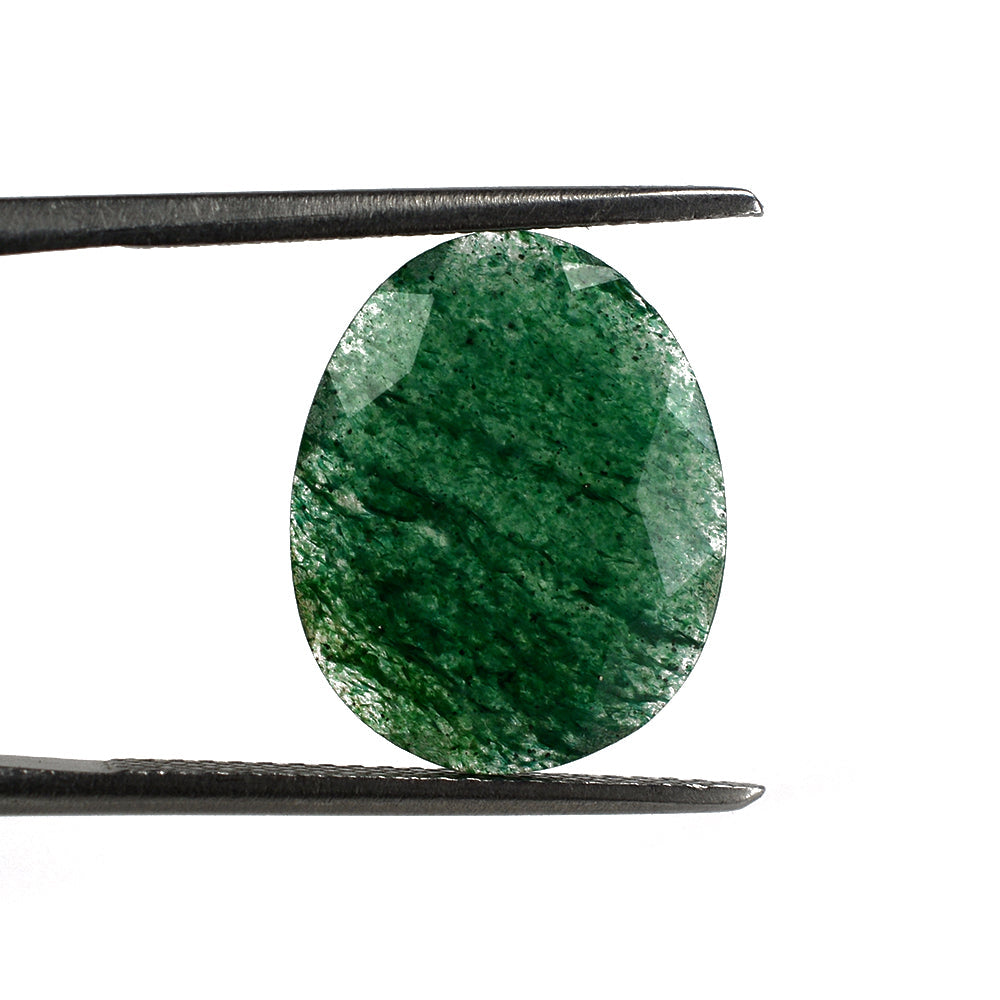 GREEN AVENTURINE QUARTZ BOTH SIDE TABLE CUT IRREGULAR OVAL (DARK) 15X12MM 3.71 Cts.