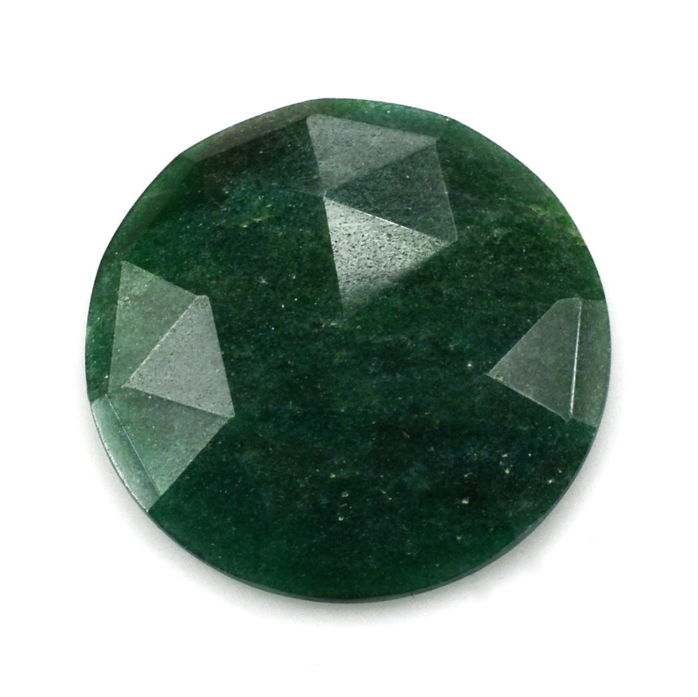 MICA GREEN AVENTURINE QUARTZ ROSE CUT ROUND CAB (DARK) 25MM 22.00 Cts.