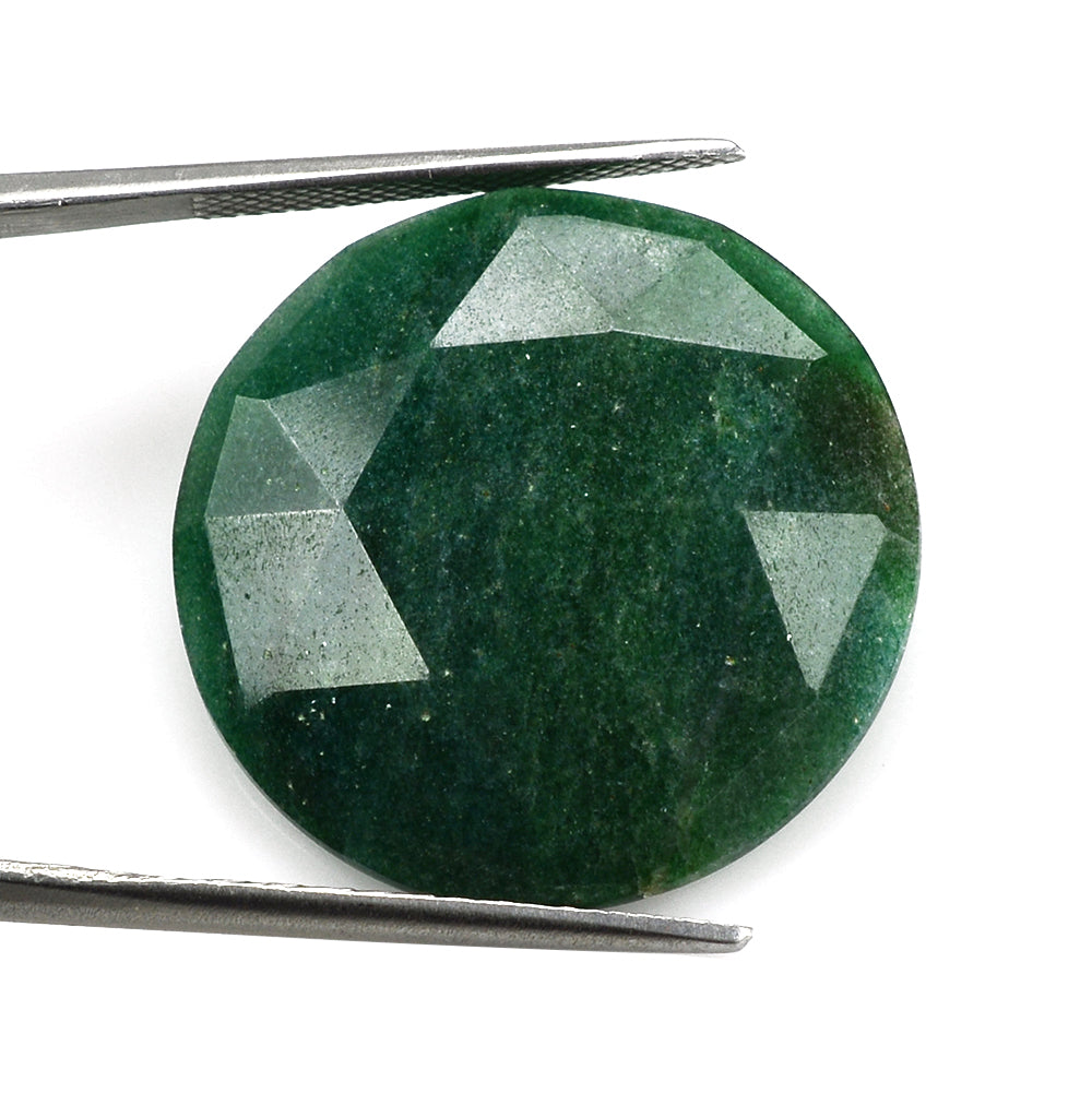 MICA GREEN AVENTURINE QUARTZ ROSE CUT ROUND CAB (DARK) 25MM 22.00 Cts.