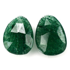 GREEN AVENTURINE QUARTZ ROSE CUT BRIOLETTE IRREGULAR PEARISH (DARK) 14X10MM 3.64 Cts.