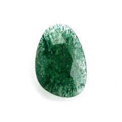 GREEN AVENTURINE QUARTZ ROSE CUT BRIOLETTE IRREGULAR PEARISH (DARK) 15X10MM 3.01 Cts.