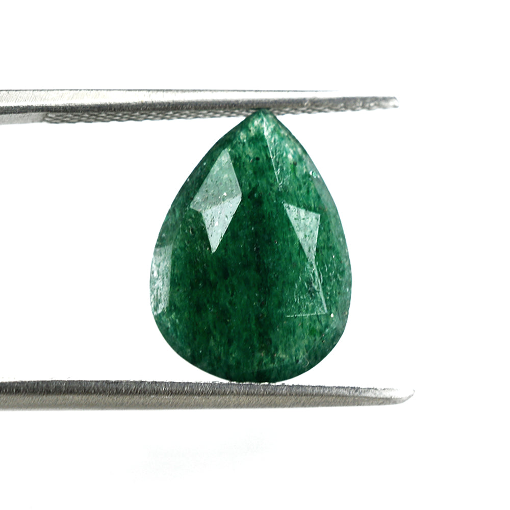 GREEN AVENTURINE QUARTZ ROSE CUT BRIOLETTE PEAR (DARK) 14X10MM 4.40 Cts.