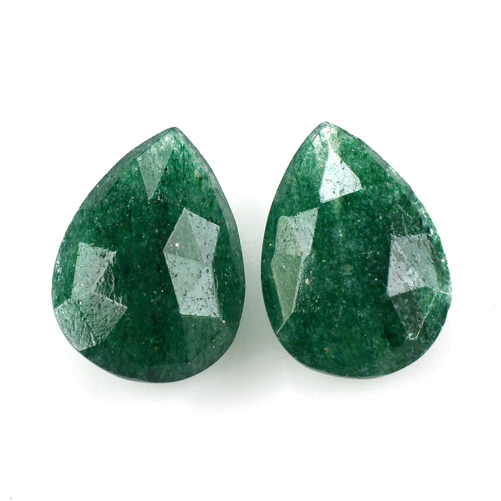 GREEN AVENTURINE QUARTZ ROSE CUT BRIOLETTE PEAR (DARK) 14X10MM 4.40 Cts.