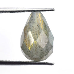 LABRADORITE CHECKER CUT FACETED DROP (GOLDEN/COPPER)(2ND)(H/D-1.00 MM) 14.00X10.00 MM 8.36 CTS