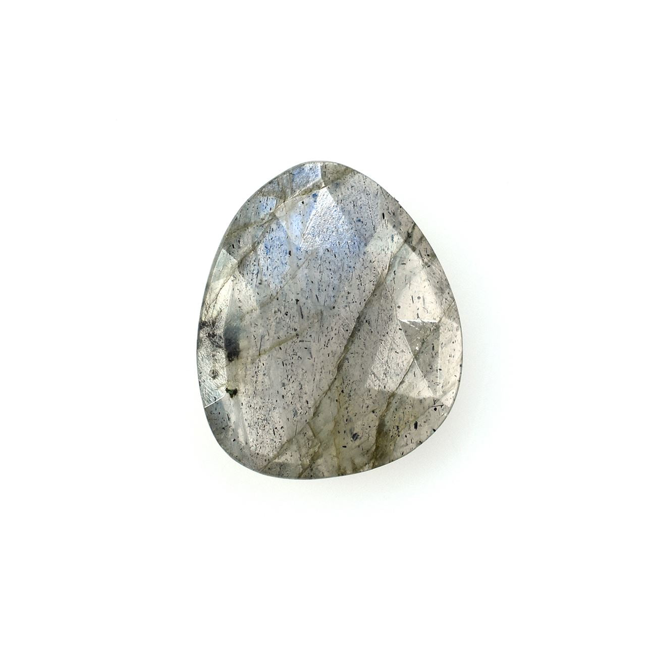 LABRADORITE ROSE CUT BRIOLETTE TRILLIANISH (BLUE GREEN POWER)(SOME BLACK SPOTS CRACKS) 13.00X11.00 MM 3.36 CTS