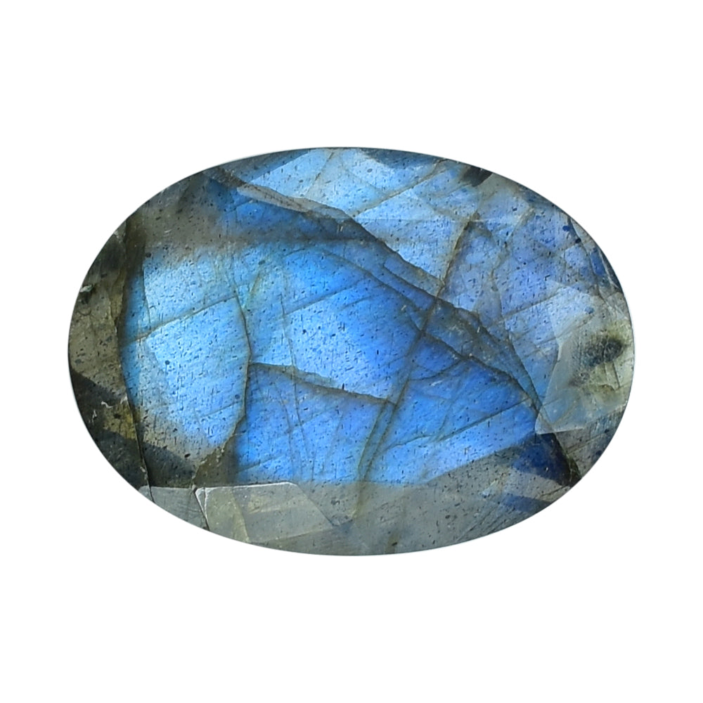 BLUE LABRADORITE (OPAQUE/MANY BLACK SPOT & CRACK) BOTH SIDE TABLE CUT OVAL 18.00X13.00 MM 6.18 Cts.