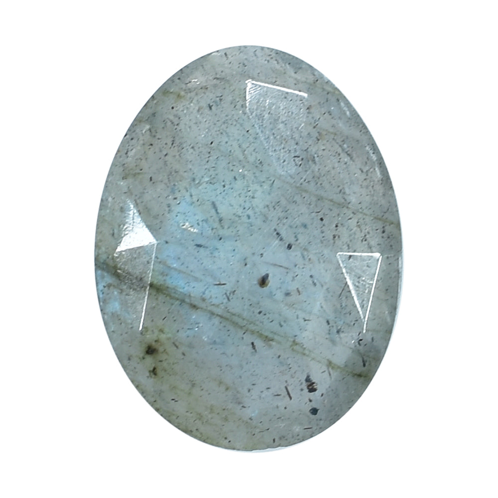 BLUE GREEN LABRADORITE (OPAQUE/MANY BLACK SPOT & CRACK) ONE SIDE ROSE CUT BACK SIDE TABLE CUT OVAL 14X11MM  4.33 Cts.