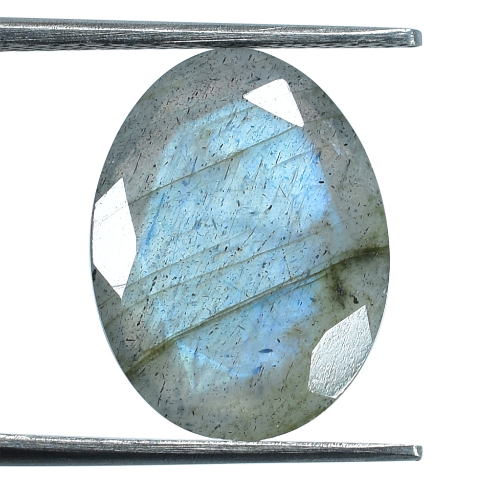 BLUE GREEN LABRADORITE (OPAQUE/MANY BLACK SPOT & CRACK) ONE SIDE ROSE CUT BACK SIDE TABLE CUT OVAL 14X11MM  4.33 Cts.