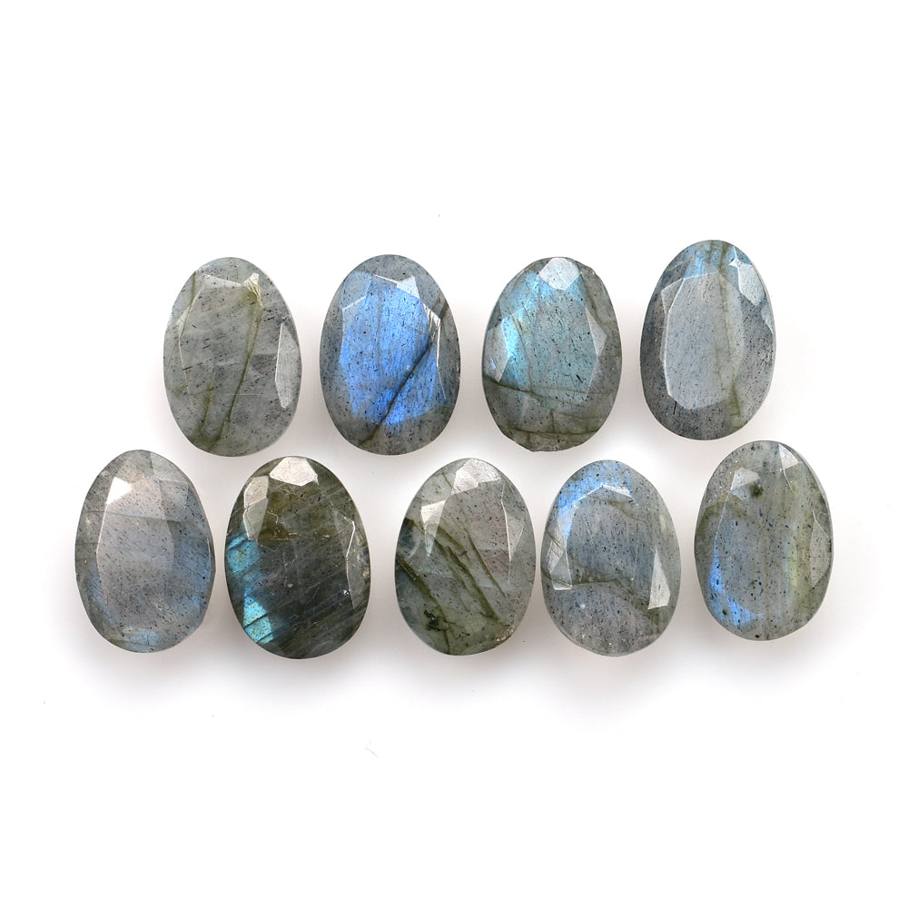 BLUE GREEN LABRADORITE (OPAQUE/BLACK SPOT & CRACK) ONE SIDE ROSE CUT BACK SIDE TABLE CUT OVAL 11X8MM 2.25 Cts.