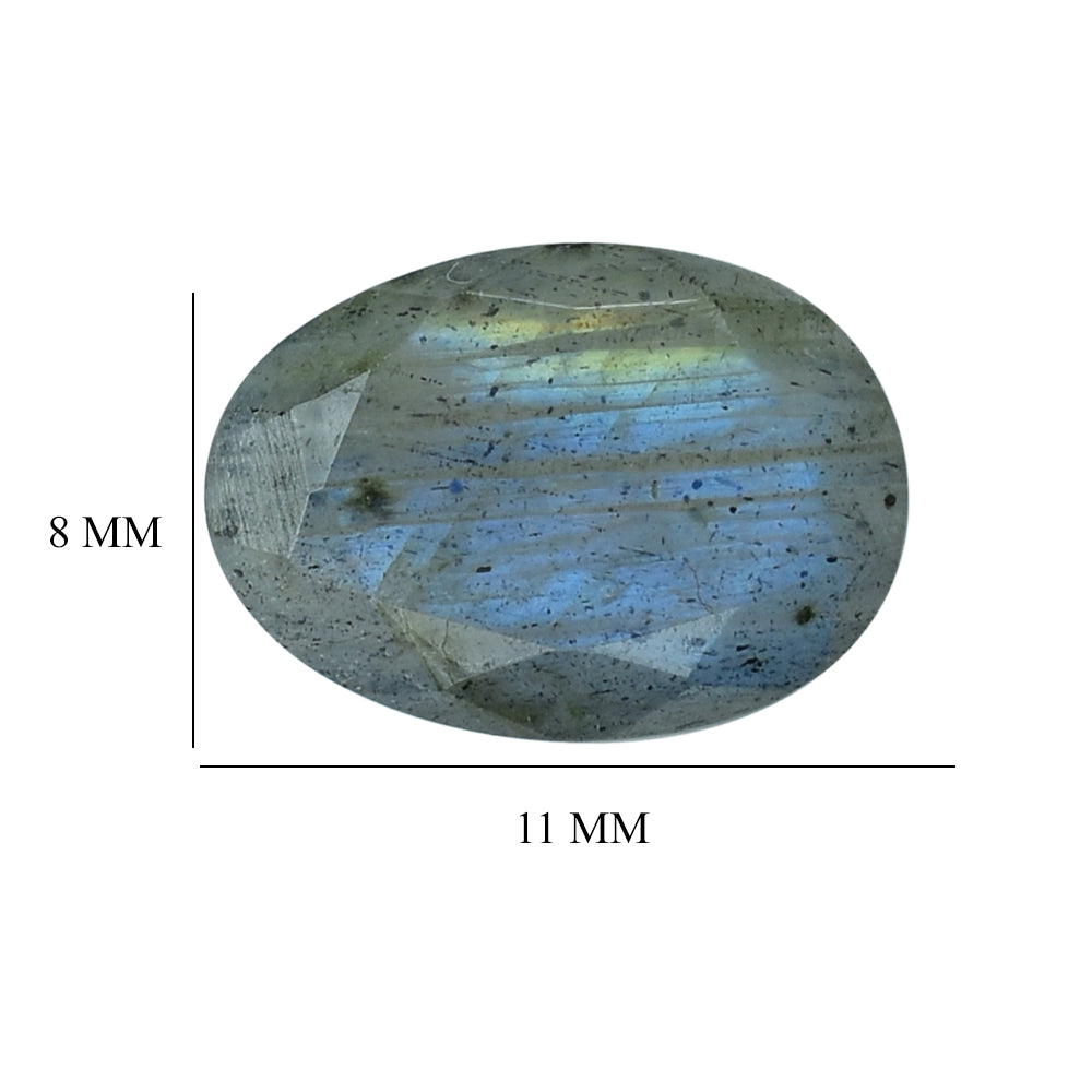 BLUE GREEN LABRADORITE (OPAQUE/BLACK SPOT & CRACK) ONE SIDE ROSE CUT BACK SIDE TABLE CUT OVAL 11X8MM 2.25 Cts.
