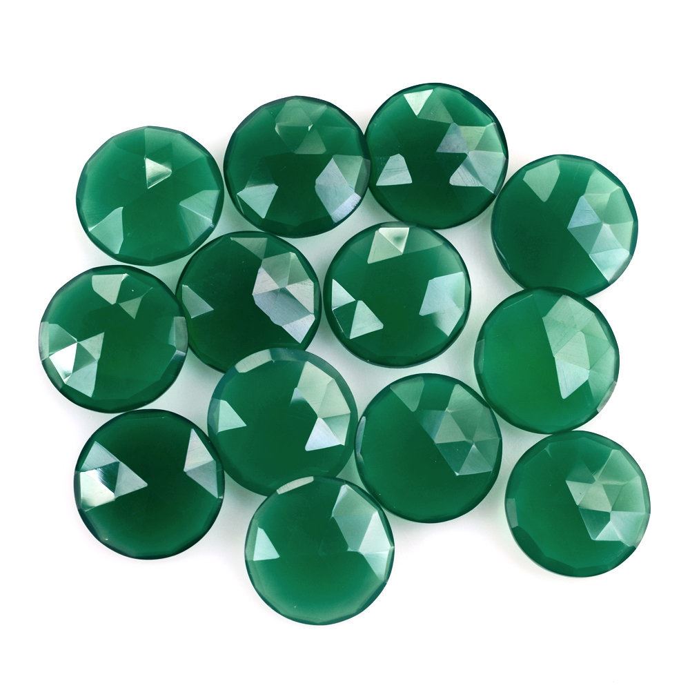 GREEN ONYX ROSE CUT BRIOLETTE ROUND 12MM 3.46 Cts.