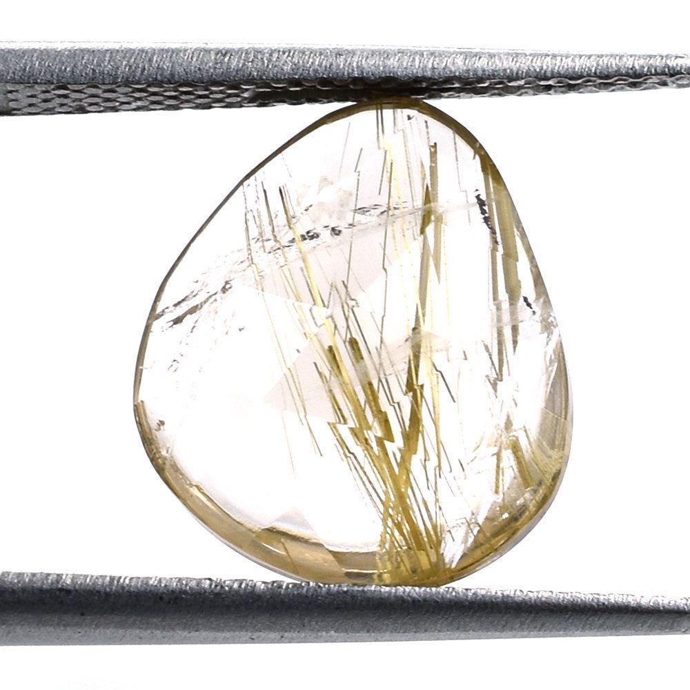 GOLDEN RUTILE QUARTZ ROSE CUT TRILLIONISH 13X11MM 4.60 Cts.