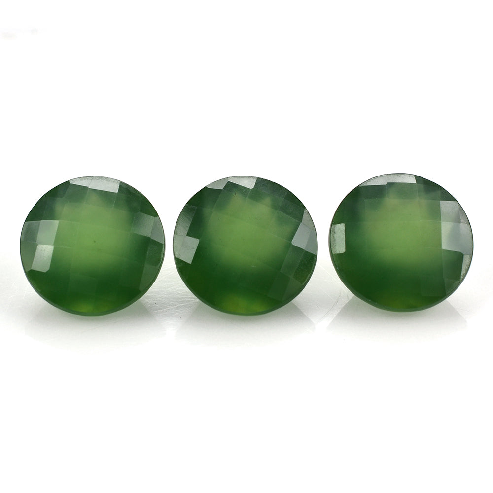 GREEN SERPENTINE CHECKER CUT ROUND 12MM 5.31 Cts.