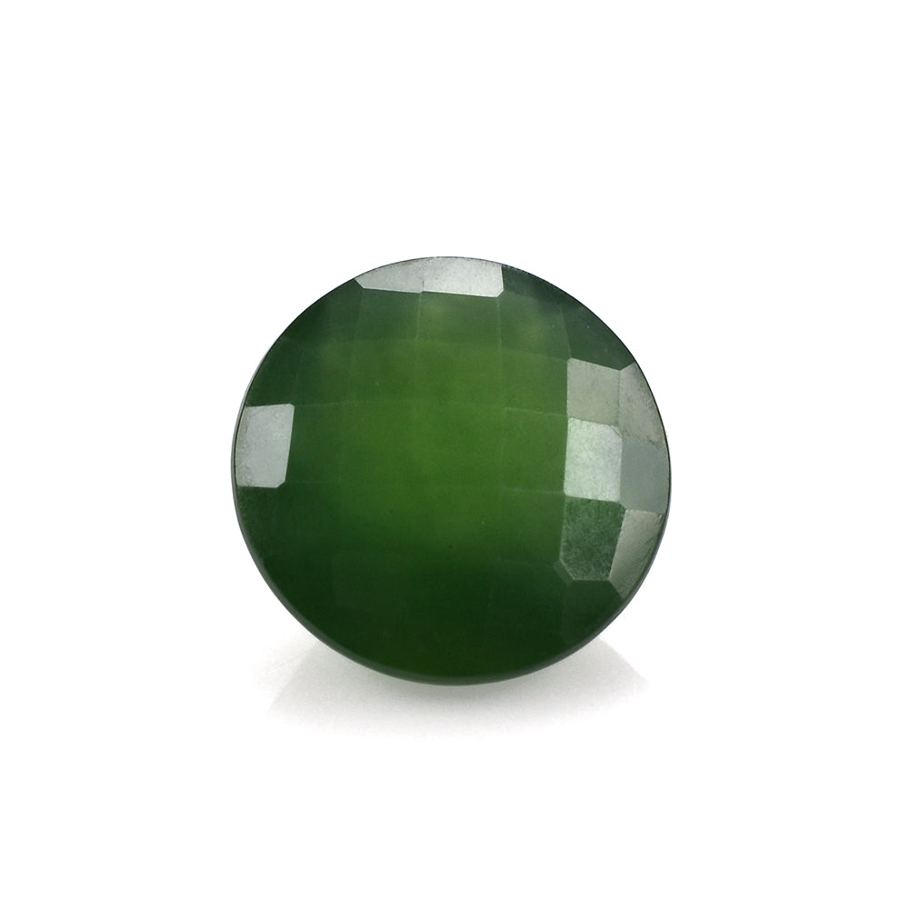 GREEN SERPENTINE CHECKER CUT ROUND 12MM 5.42 Cts.