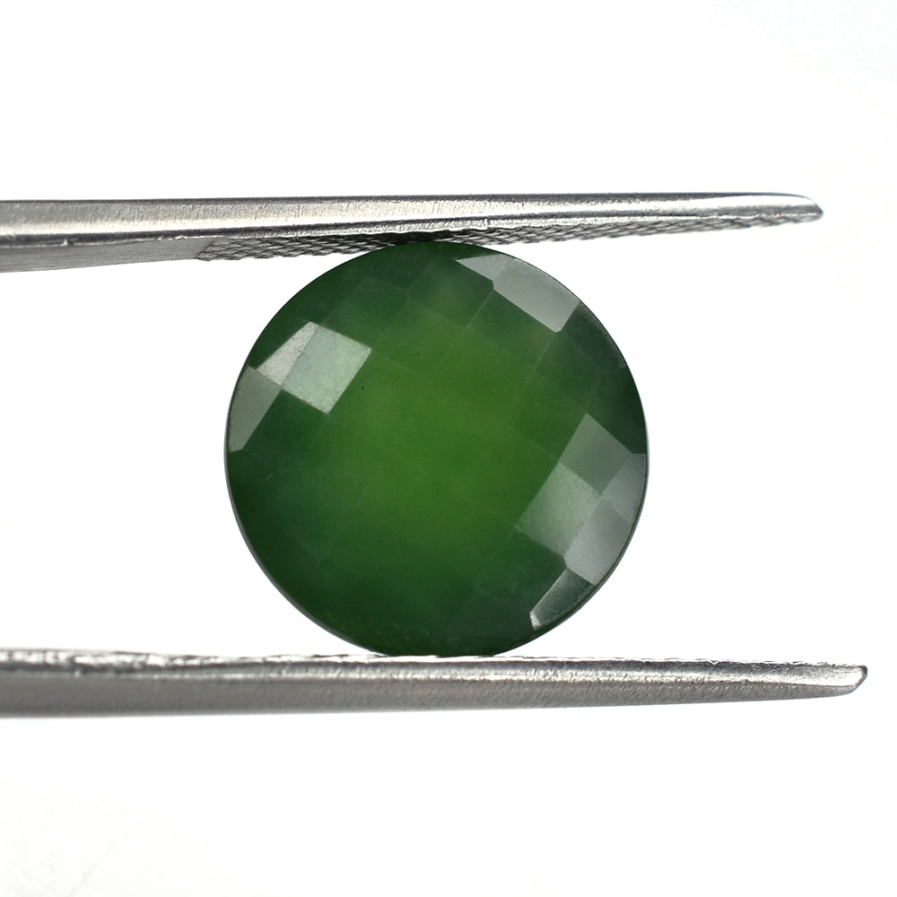 GREEN SERPENTINE CHECKER CUT ROUND 12MM 5.42 Cts.