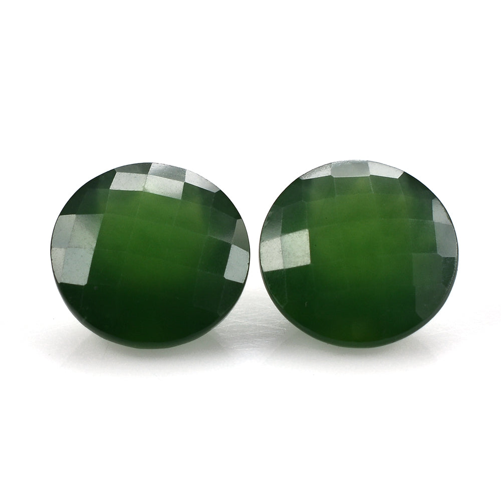 GREEN SERPENTINE CHECKER CUT ROUND 12MM 5.42 Cts.