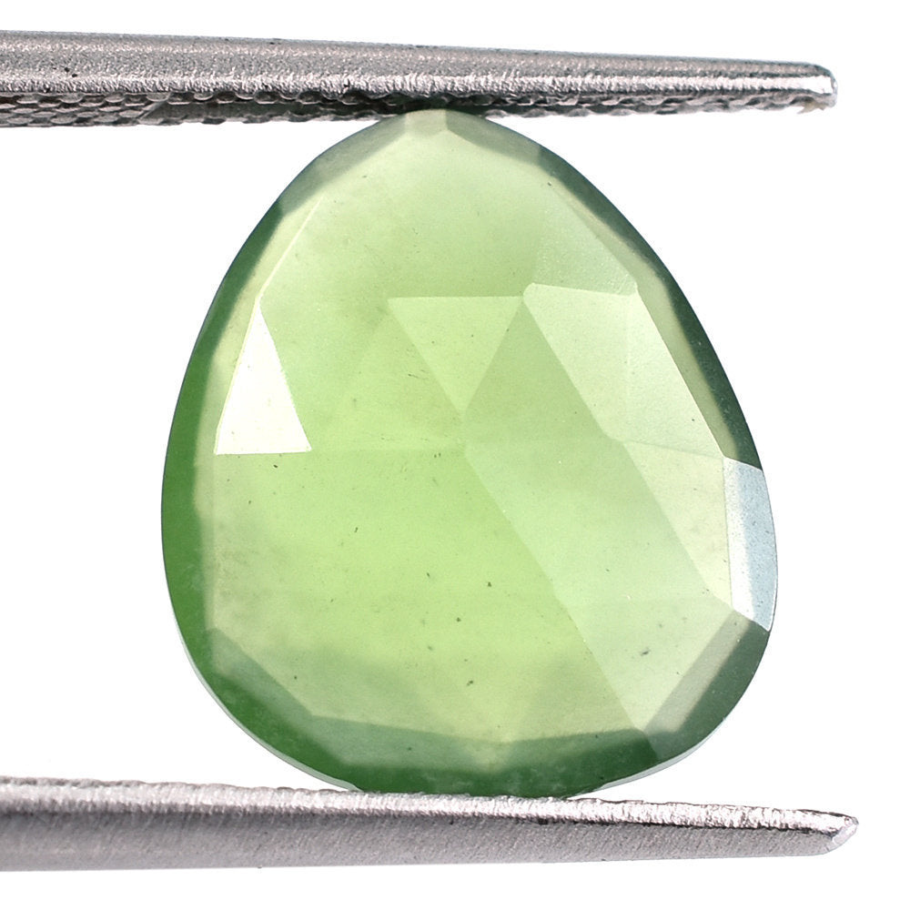 GREEN SERPENTINE ROSE CUT BRIOLETTE TRILLIONISH 13X11MM 3.78 Cts.