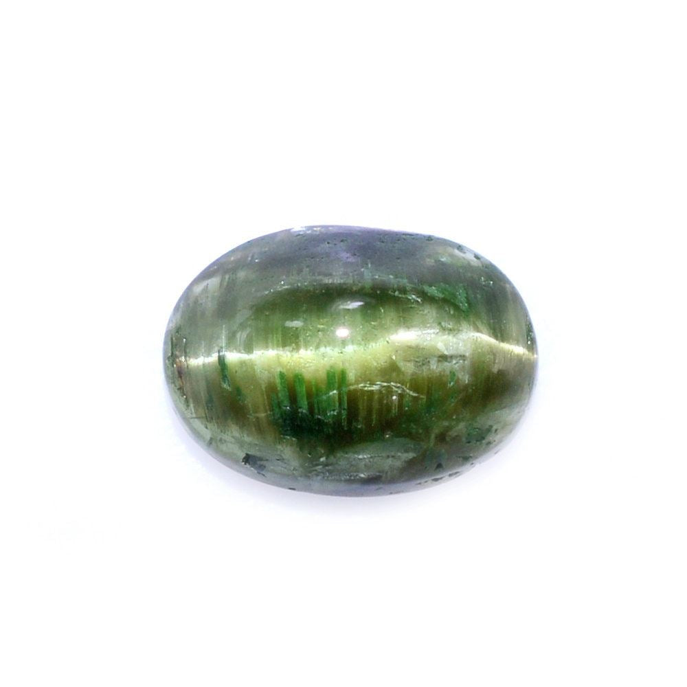 GREEN TOURMALINE CATS EYE OVAL CAB 7X5MM 0.96 Cts.