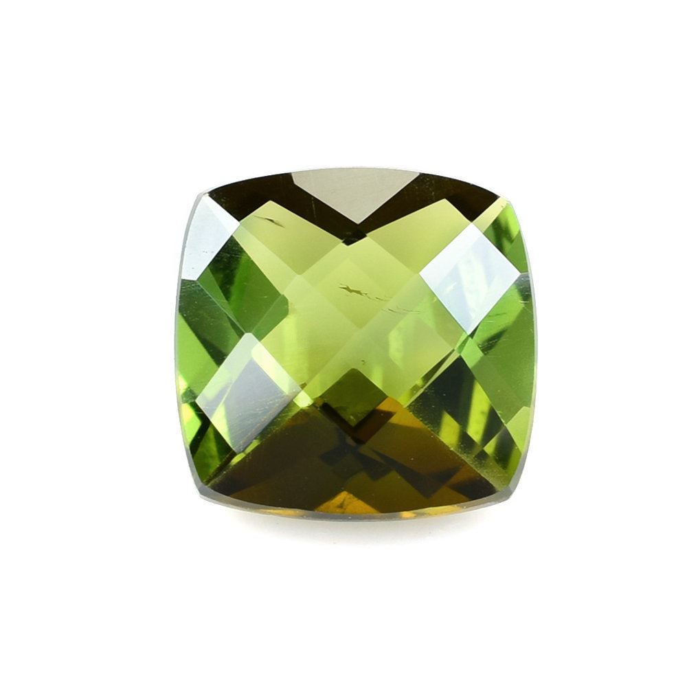 OLD GREEN TOURMALINE CHECKER CUT CUSHION (MEDIUM/SI) 10MM 3.70 Cts.