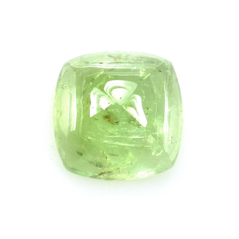 GREEN TOURMALINE SUGARLOAF CUSHION CAB (SEMI MILKY/LITE) 10X10MM 5.30 Cts.