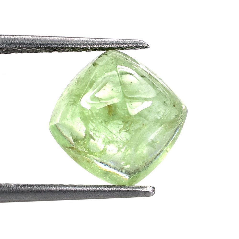 GREEN TOURMALINE SUGARLOAF CUSHION CAB (SEMI MILKY/LITE) 10X10MM 5.30 Cts.