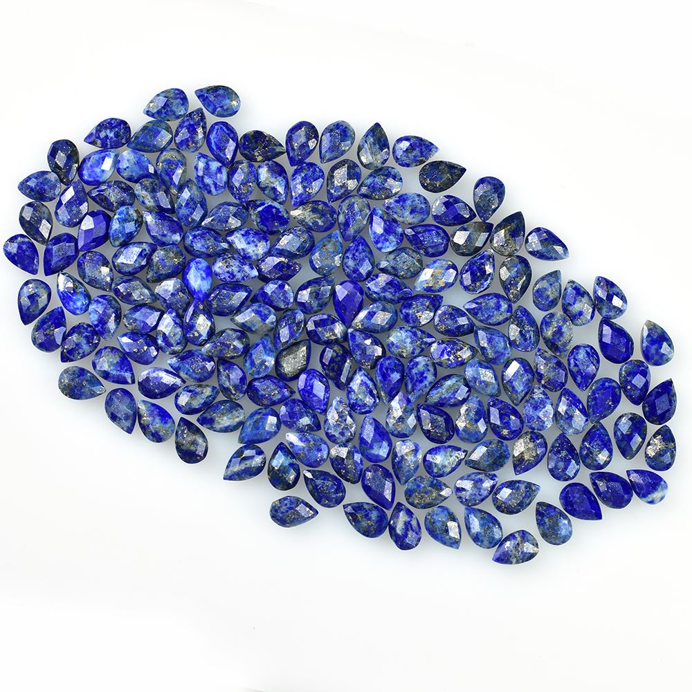 LAPIS LAZULI CHECKER CUT BRIOLETTE PEAR (3RD) (MANY PYRITYE&WHITE SPOTS) 6.00X4.00 MM 0.46 CTS