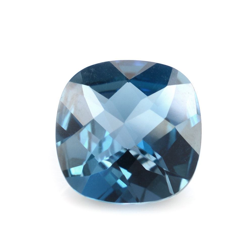 LONDON BLUE TOPAZ FLOWER CUT BRIOLETTE CUSHION 11MM 5.25 Cts.