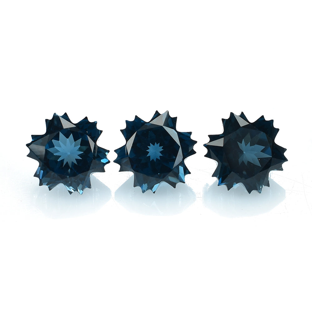 LONDON BLUE TOPAZ CUT SNOWFLAKE SHAPE 8MM (THICKNESS:-6.00MM) 2.84 Cts.