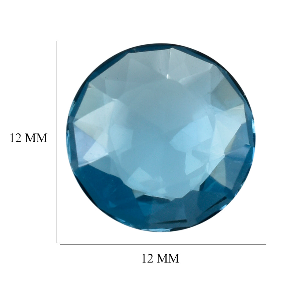 LONDON BLUE TOPAZ ROSE CUT BRIOLETTE ROUND 12MM 5.19 Cts.