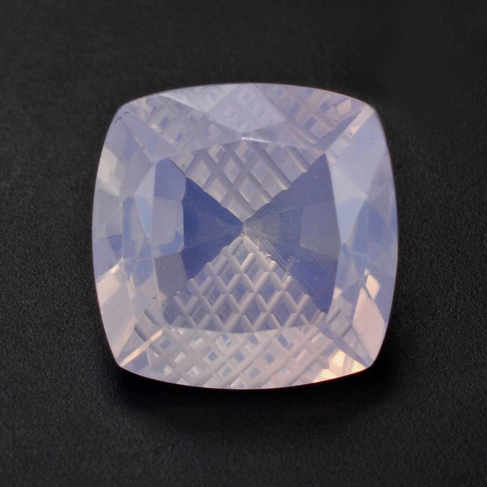 LAVENDER MOON QUARTZ CUSHION WITH STEP CUT CARVED SIDES 12MM 6.50 Cts.