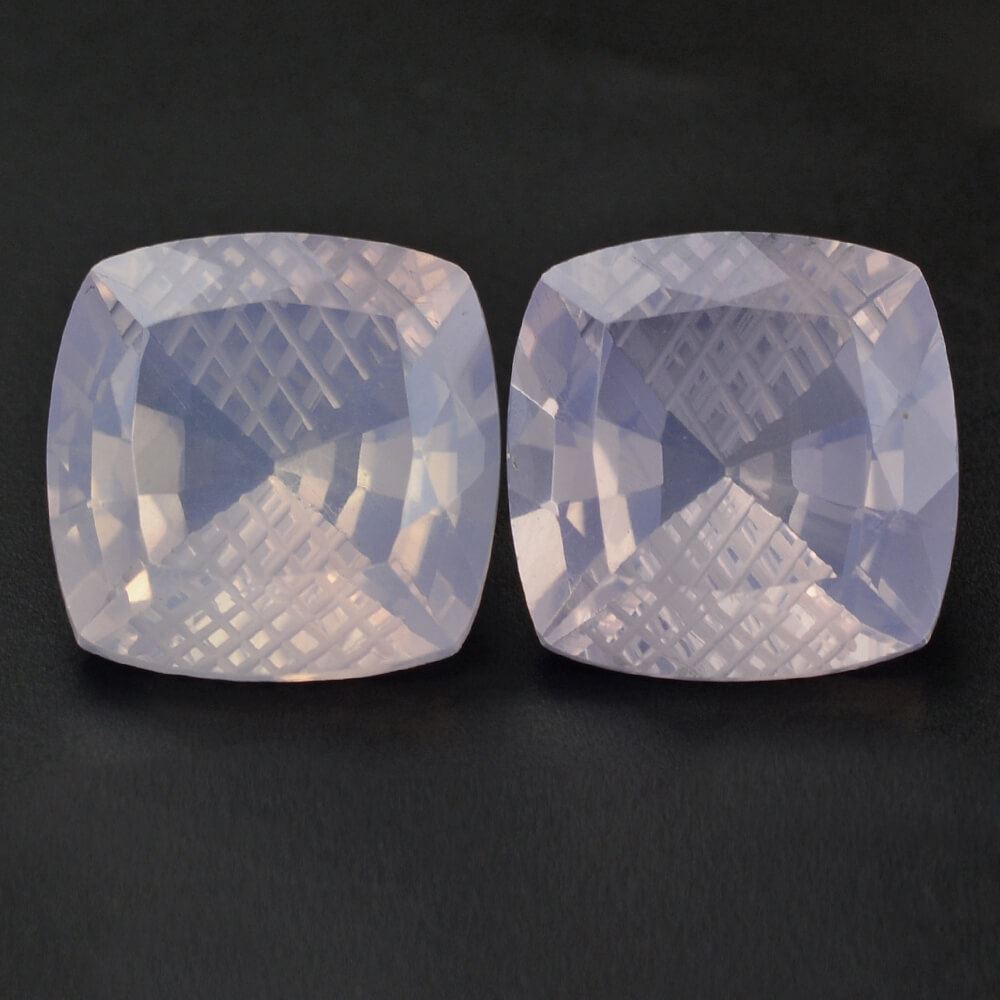 LAVENDER MOON QUARTZ CUSHION WITH STEP CUT CARVED SIDES 12MM 6.50 Cts.