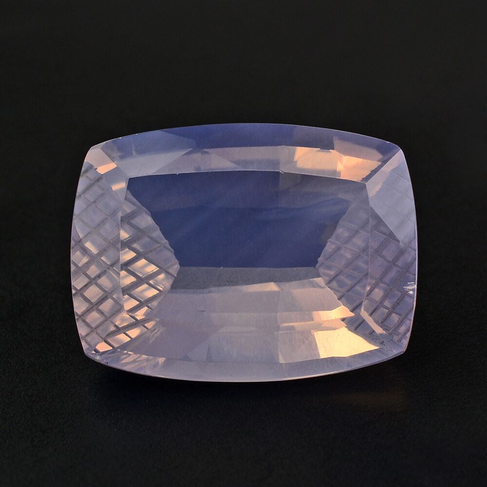 LAVENDER MOON QUARTZ CUSHION WITH STEP CUT CARVED SIDES 16X12MM 9.39 Cts.
