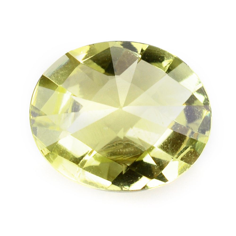 LEMON QUARTZ HIGH DOME DIAMOND BACK CHEKCER OVAL (GREEN GOLD) 12X10MM 5.18 Cts.