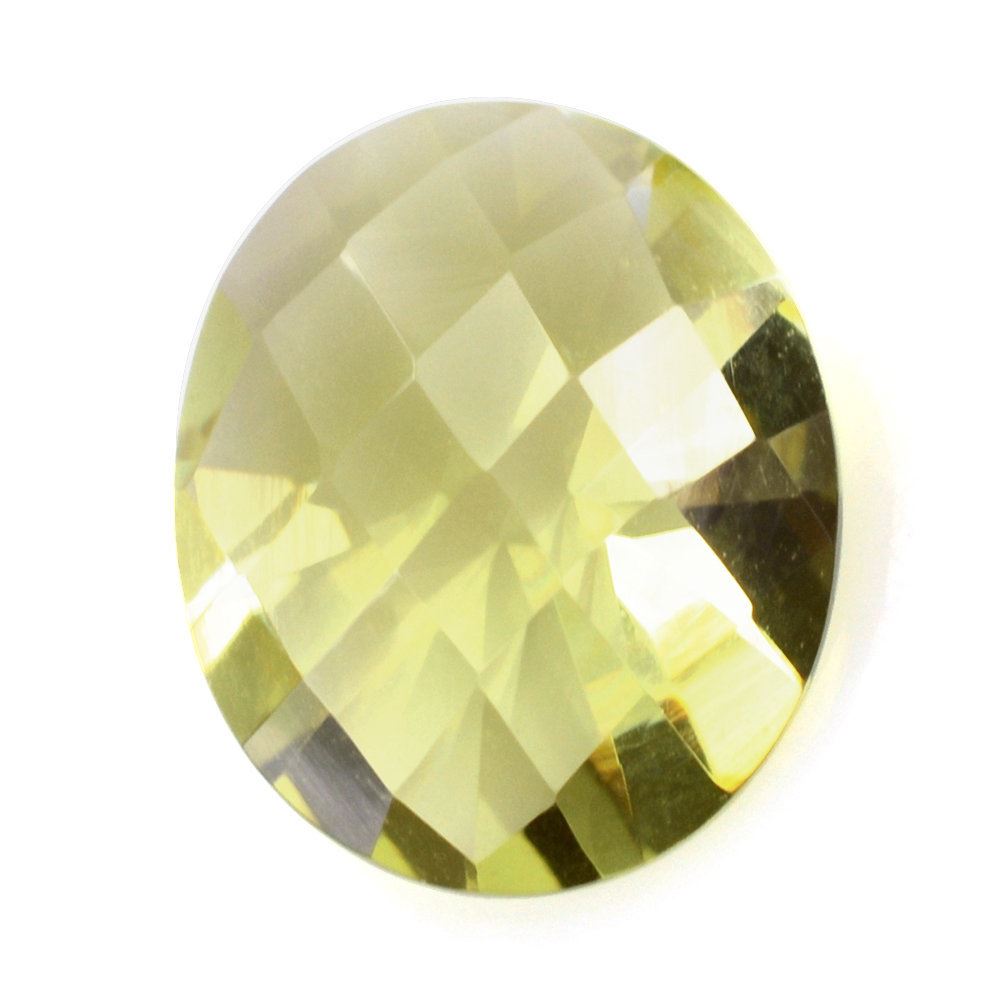 LEMON QUARTZ HIGH DOME DIAMOND BACK CHEKCER OVAL (GREEN GOLD) 12X10MM 5.18 Cts.