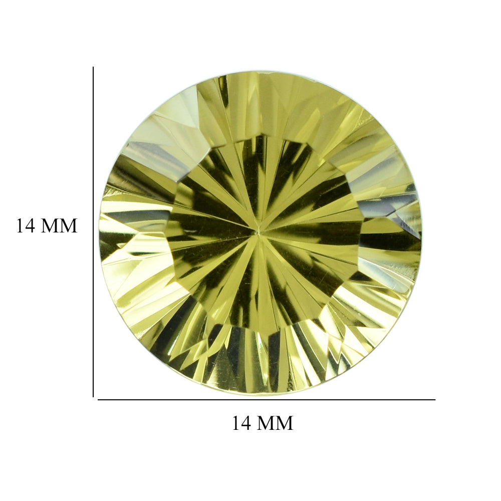 LEMON QUARTZ CONCAVE STRAIGHT FACET ROUND (DES#77) 14MM 8.58 Cts.