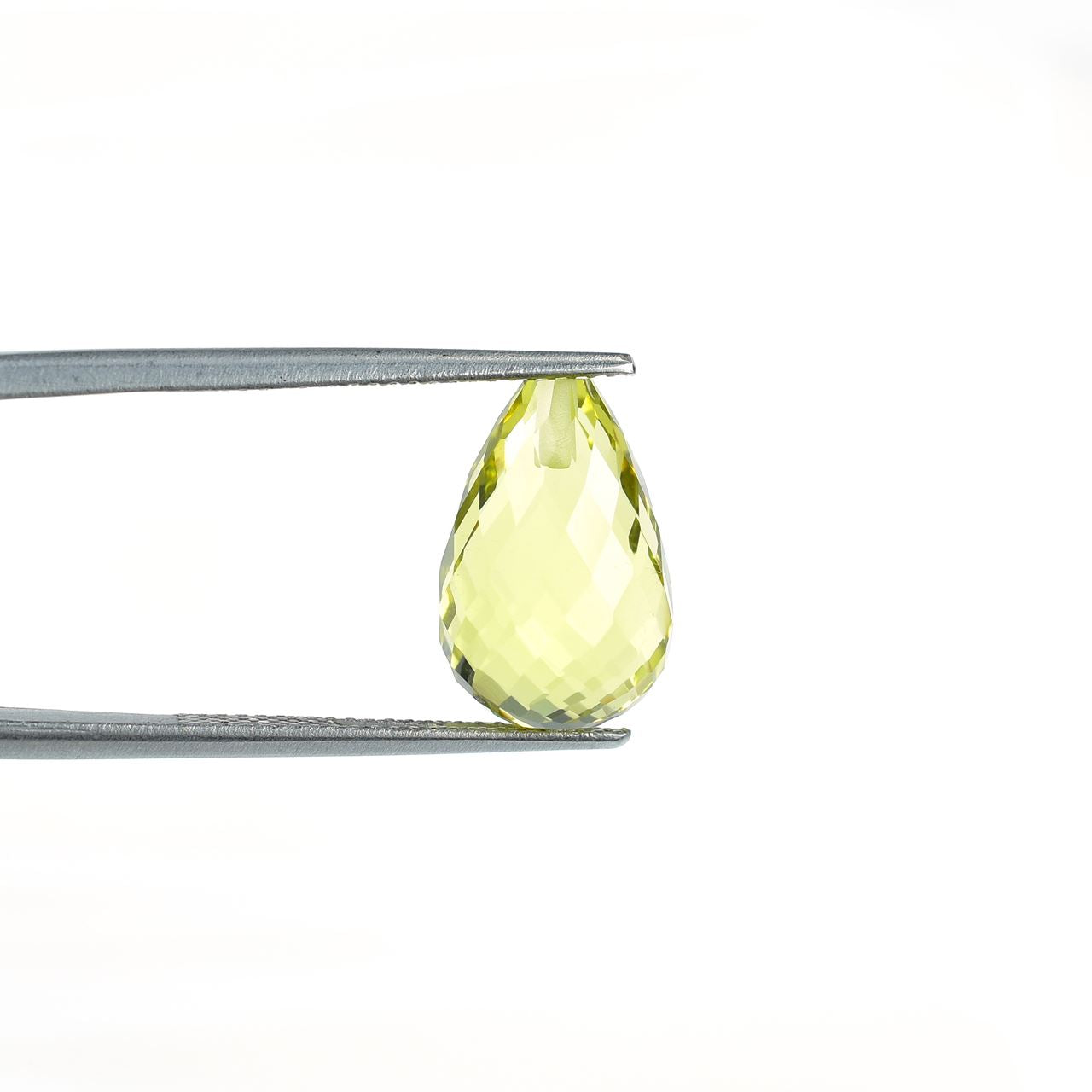 LEMON QUARTZ MICRO CHECKER FACETED BRIOLETTE DROP (GREEN GOLD) (CLEAN) (H/D_0.90) 14.00X10.00 MM 8.18 Cts.