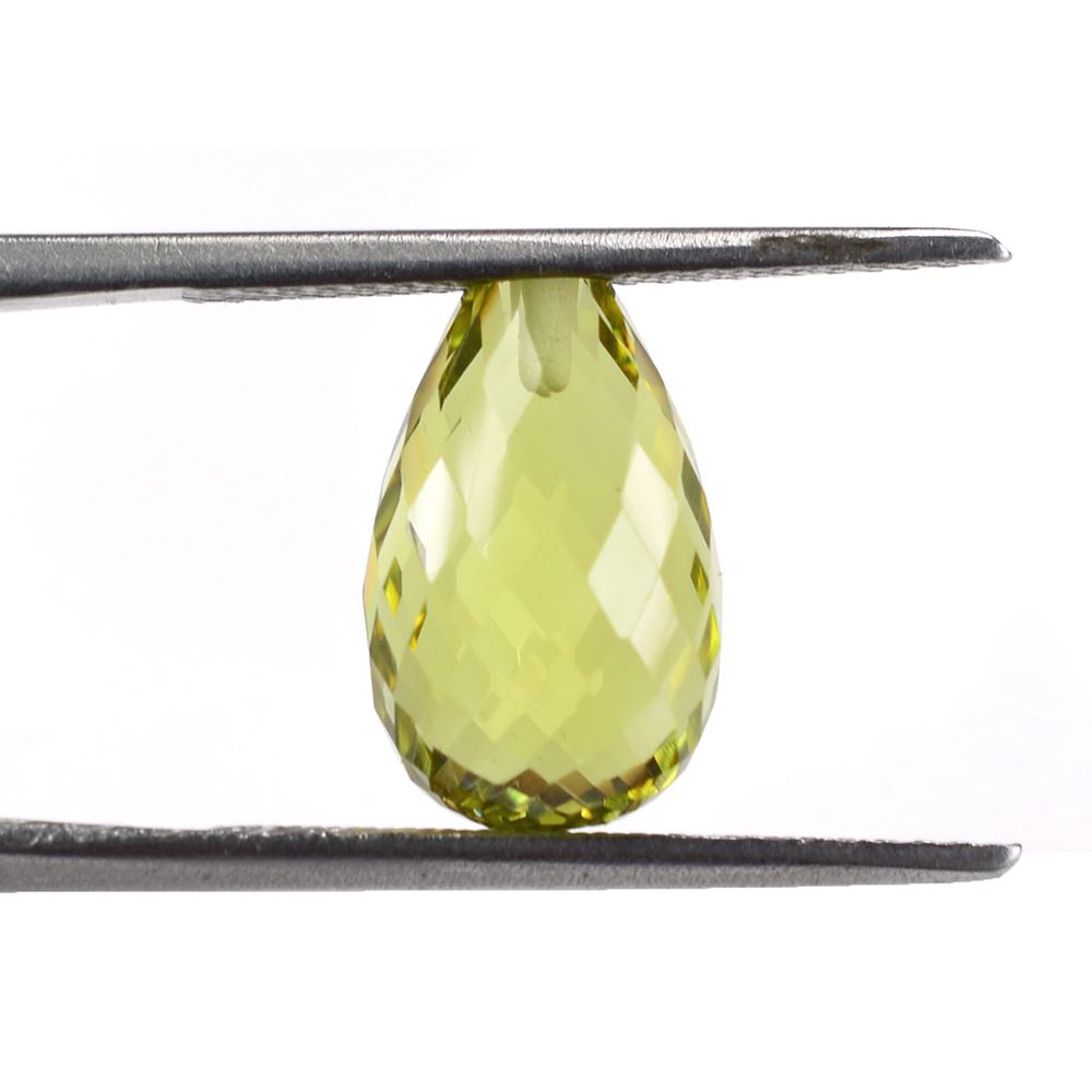 LEMON QUARTZ FACETED DROPS (HALF DRILL) 12X8MM (GREEN GOLD/CLEAN) 5.49 Cts.