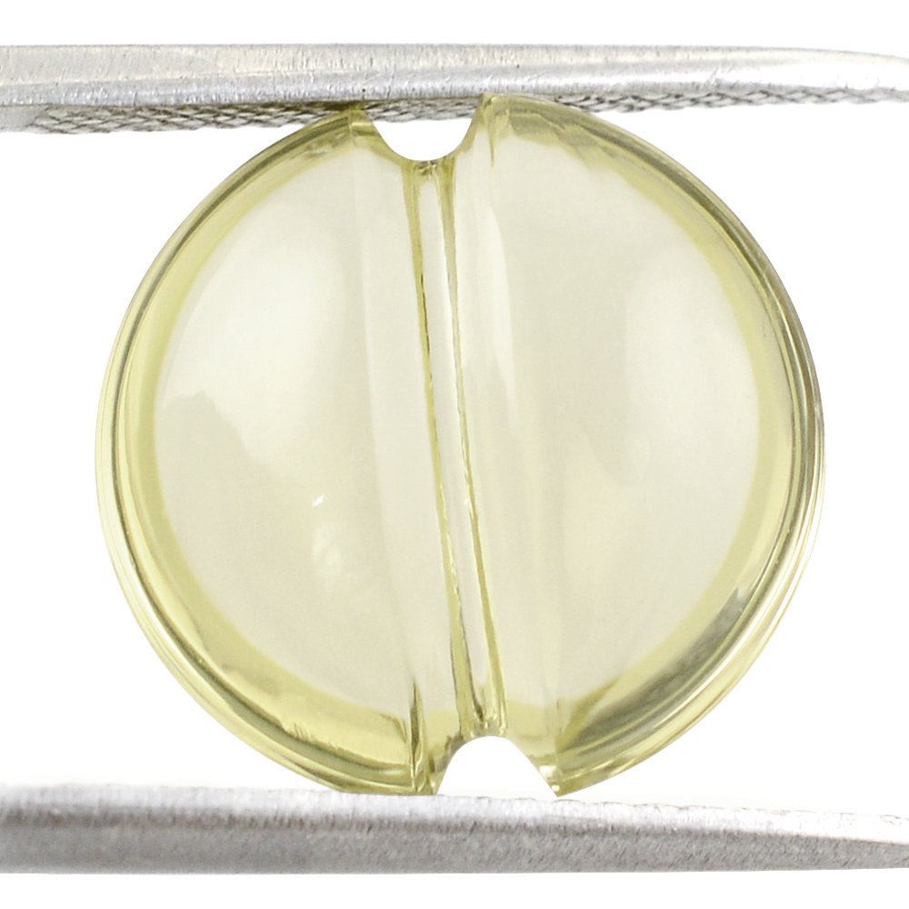 LEMON QUARTZ LENTIL ROUND WITH CARVED BELT 14MM 6.85 Cts.