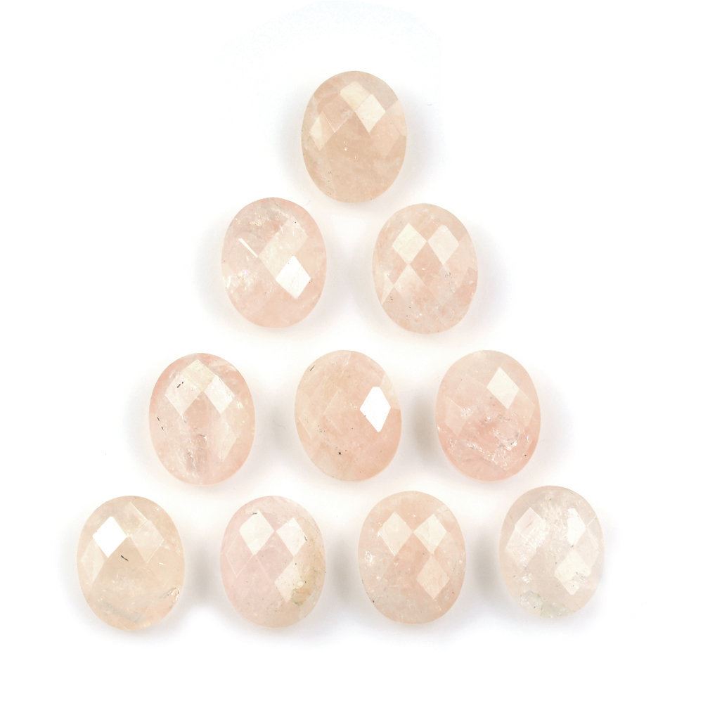 MILKY MORGANITE CHECKER CUT BRIOLETTE OVAL 10X8MM 2.30 Cts.