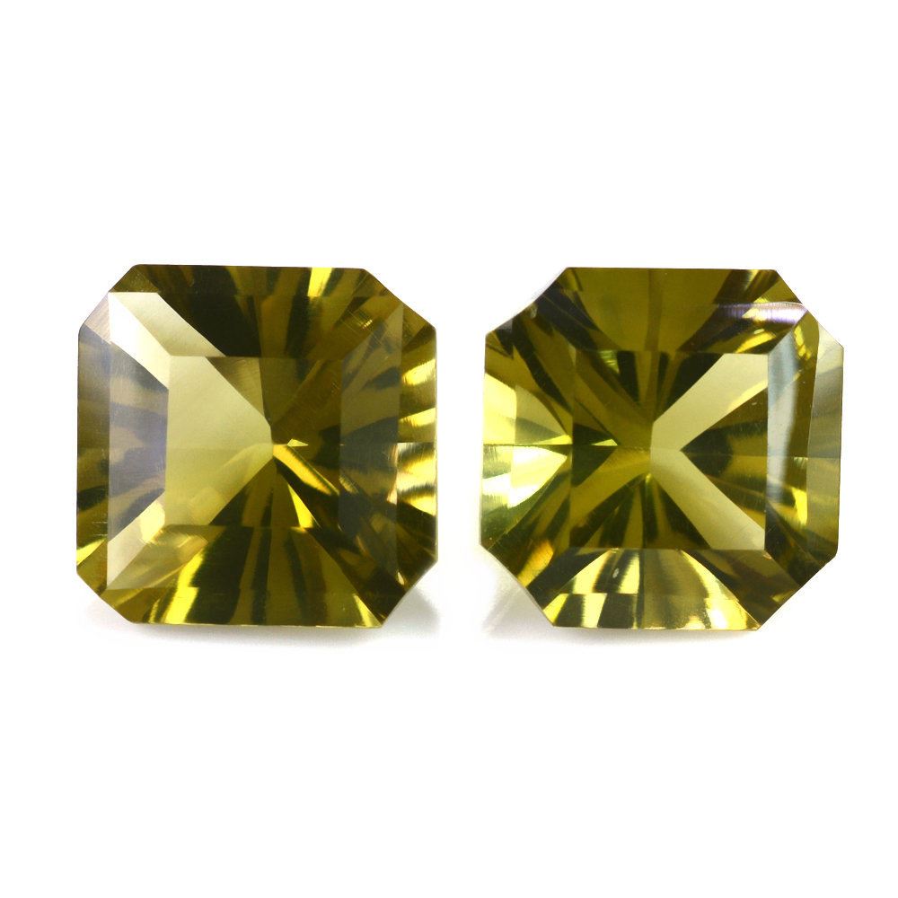 OLIVE QUARTZ CONCAVE ASCHER CUT SQUARE-OCTAGON (DES#138) 10MM 3.80 Cts.