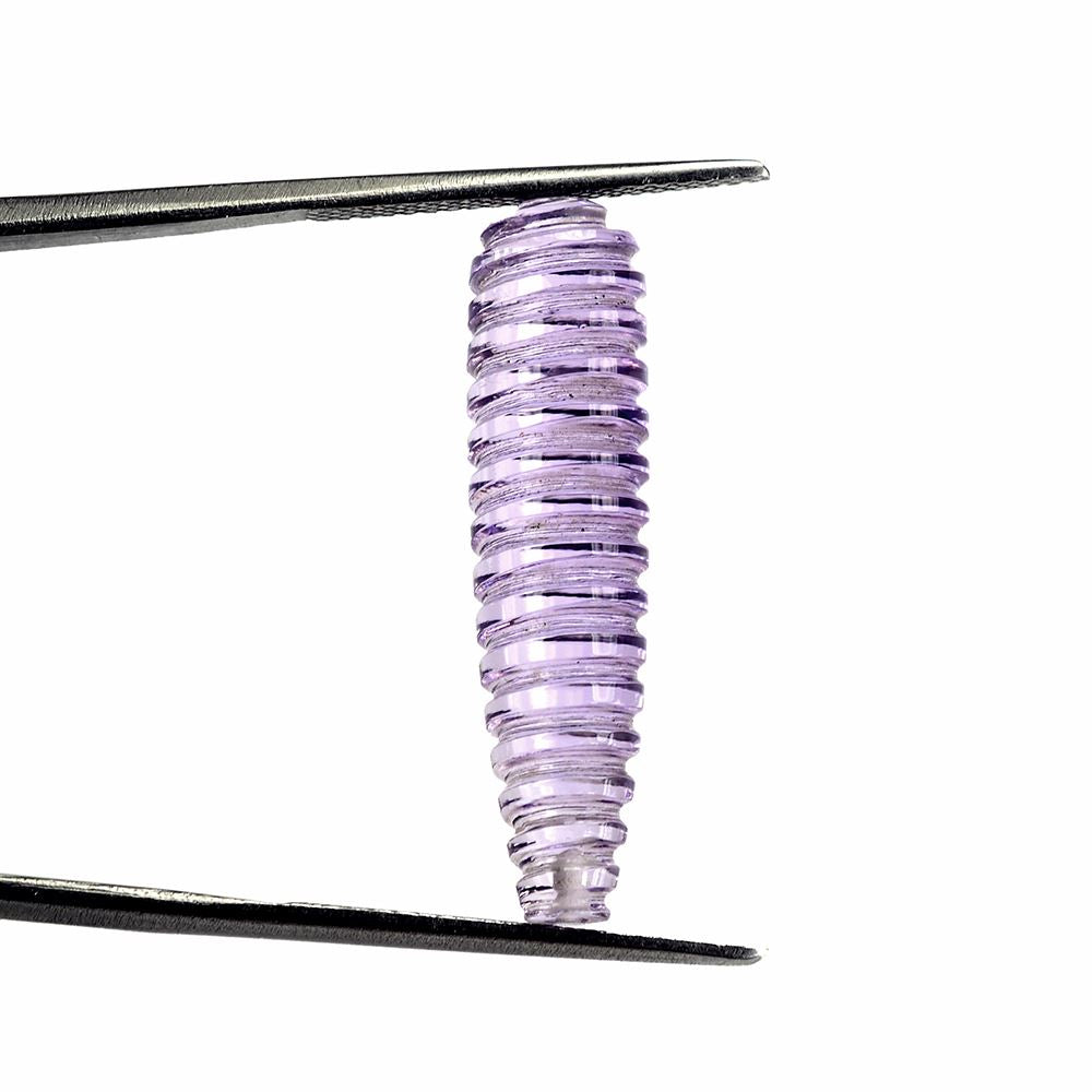 PINK AMETHYST SPIRAL CARVED DROPS HALF DRILL 28X7MM 10.42 Cts.