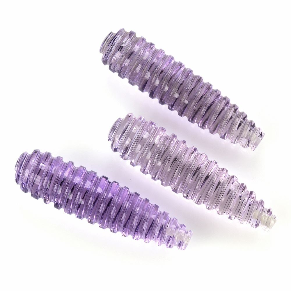 PINK AMETHYST SPIRAL CARVED DROPS HALF DRILL 28X7MM 10.42 Cts.