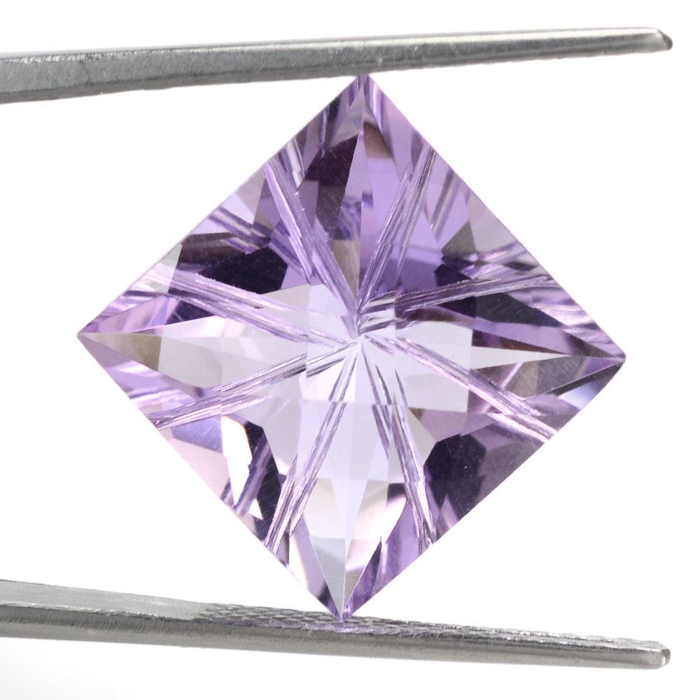 PINK AMETHYST CHECKER TOP PRINCESS BACK LAZER CUT SQUARE (DES#22) 15MM 14.60 Cts.