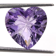 PINK AMETHYST CHECKER CUT ON TOP BACK LAZER CUT HEART 15MM 9.90 Cts.