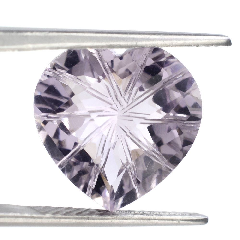 PINK AMETHYST CHECKER CUT ON TOP BACK LAZER CUT HEART 15MM 9.05 Cts.