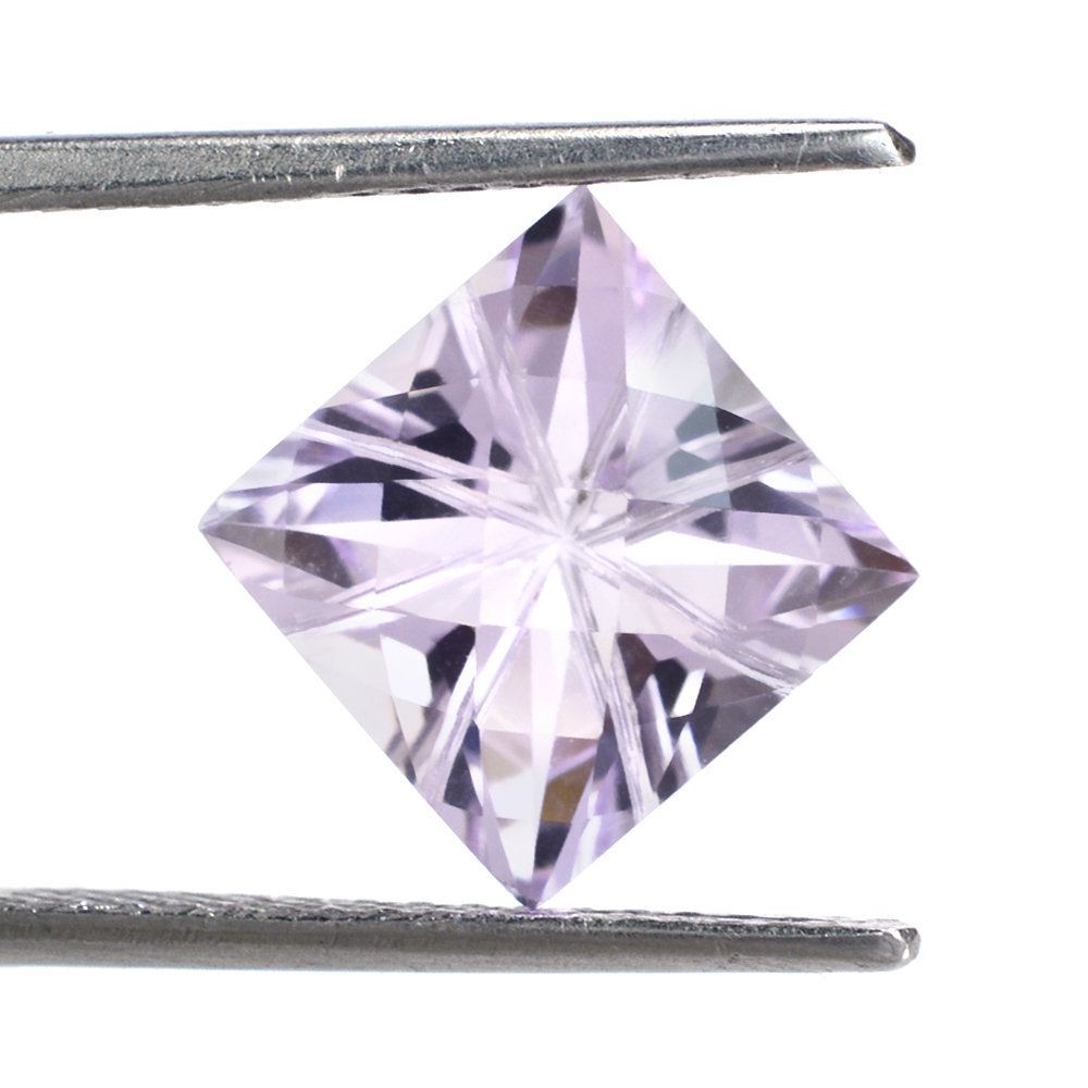 PINK AMETHYST CHECKER TOP PRINCESS BACK LAZER CUT SQUARE LITE (DES#21) 10MM 4.65 Cts.