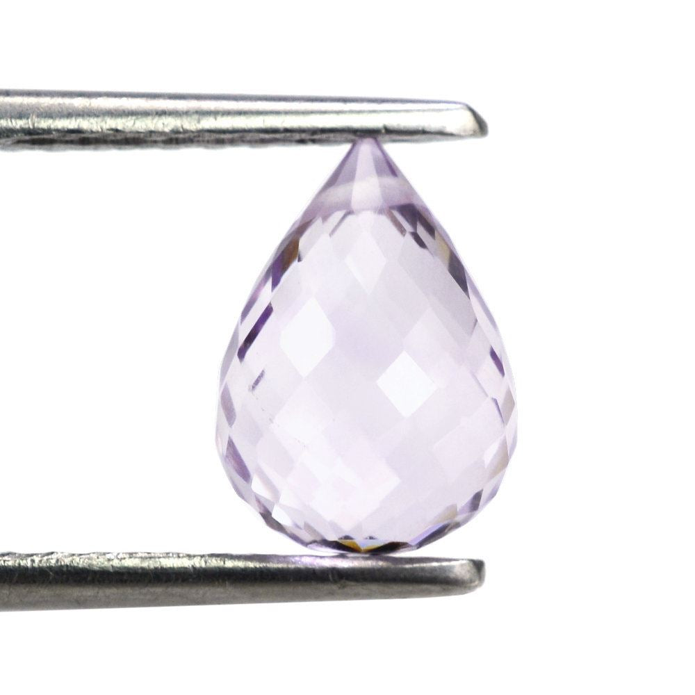 PINK AMETHYST BRIOLETTE FACETED DROP (FULL DRILL) (MEDIUM/CLEAN) 10X7MM 3.05 Cts.