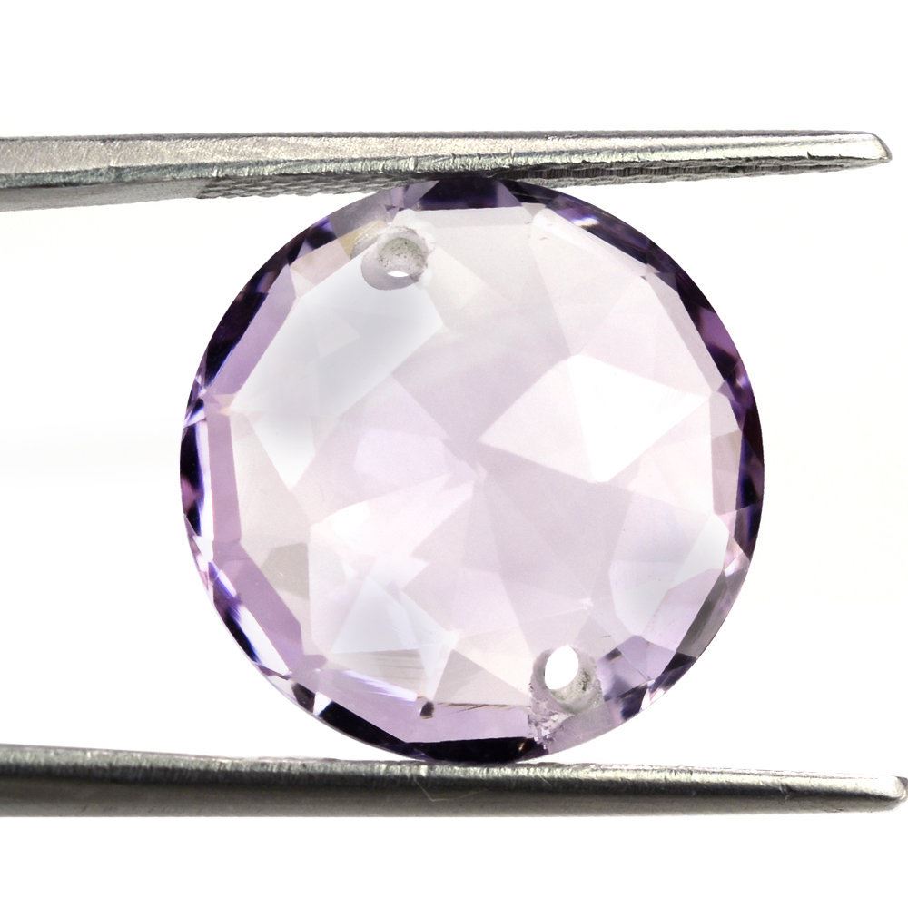 PINK AMETHYST ROSE CUT BRIOLETTE ROUND WITH TWO HOLE (FULL DRILL) (DES#63) 16MM 10.71 Cts.