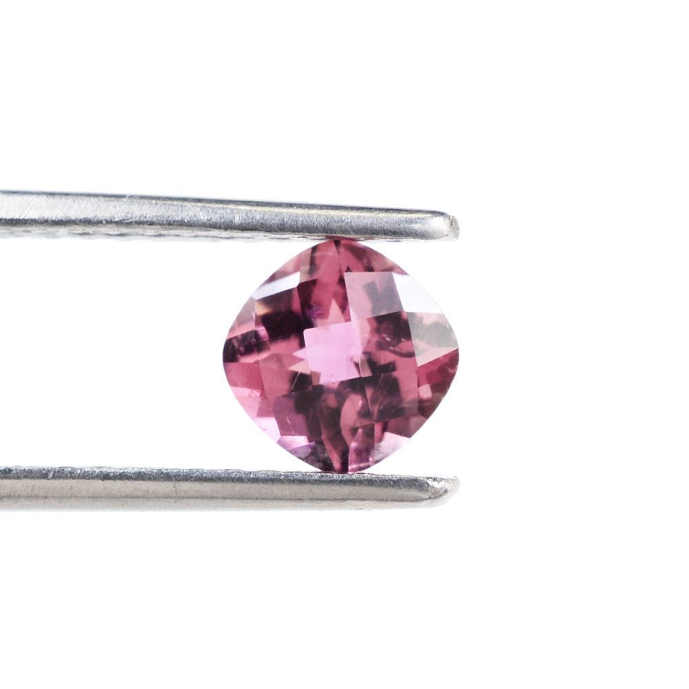 PINK TOURMALINE CHECKER CUT CUSHION (DARK/SI) 6MM 0.80 Cts.